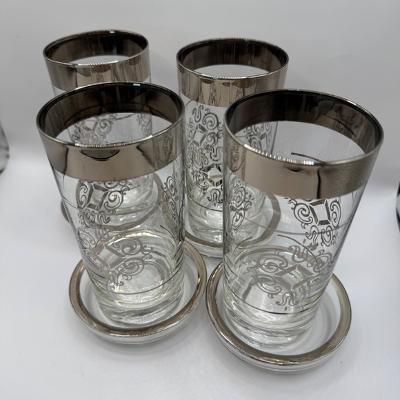 Vintage Kimiko Highball Tumblers and Glass Coaster set in Chrome Carrier. EUC - Picture 7 of 14